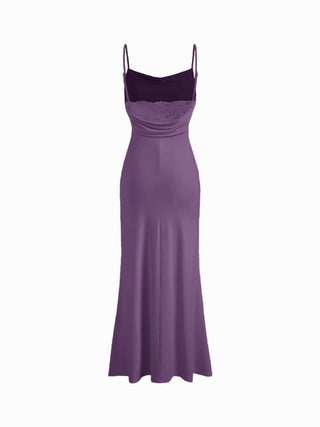 Cowl Neck Ruched Backless Maxi Dress