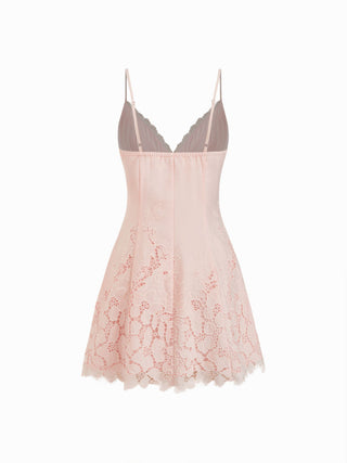 Jacquard Floral Sweetheart Lace Panel A-line Mini Dress