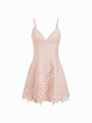 Jacquard Floral Sweetheart Lace Panel A-line Mini Dress