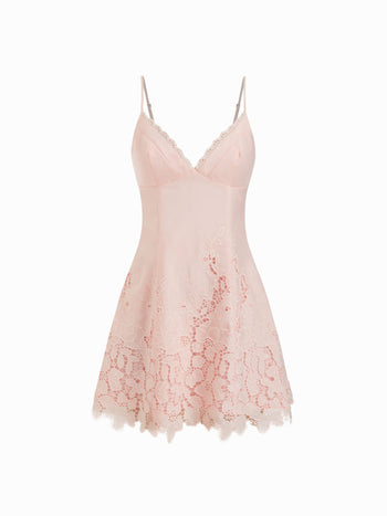 Jacquard Floral Sweetheart Lace Panel A-line Mini Dress