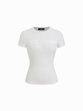Cotton-blend Cut Out Short Sleeve Top