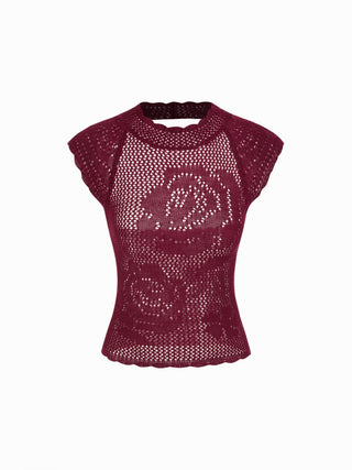 Knit Floral Pointelle Hollow Out Vest