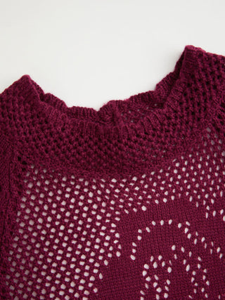 Knit Floral Pointelle Hollow Out Vest