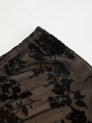 Mesh Mid Rise Floral Hanky Hem A-Line Midi Skirt