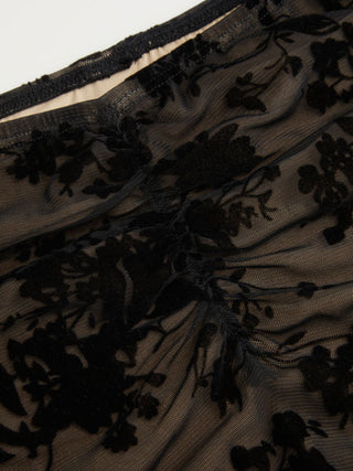 Mesh Mid Rise Floral Hanky Hem A-Line Midi Skirt