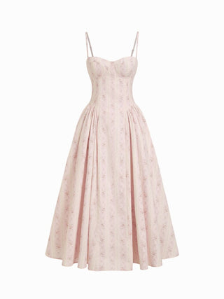 Textured Sculptural Floral Sweetheart Floral High Rise Flared Midi Dress
