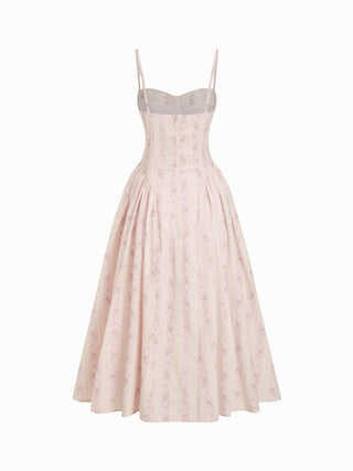 Textured Sculptural Floral Sweetheart Floral High Rise Flared Midi Dress