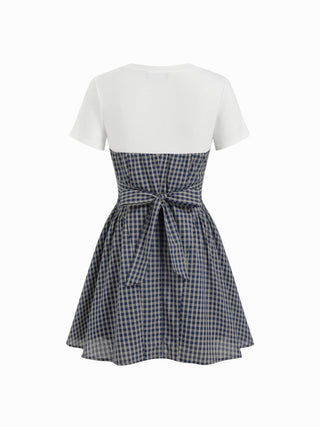 Cotton-blend Short Sleeve Drawstring Flared Mini Dress