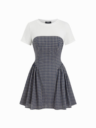 Cotton-blend Short Sleeve Drawstring Flared Mini Dress