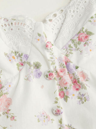 Cotton-blend Floral Sweetheart Neck Ruched Flared Midi Dress