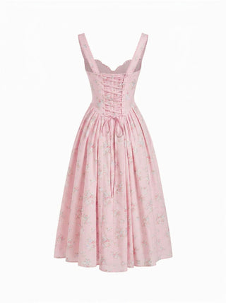 Cotton-blend Floral Sweetheart Neck Ruched Flared Midi Dress