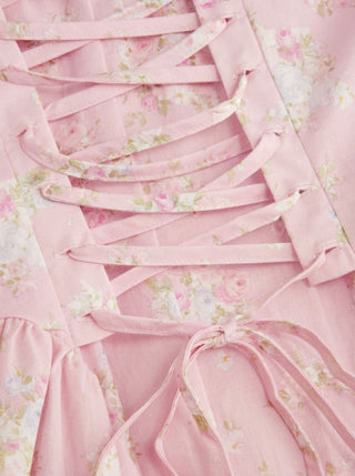 Cotton-blend Floral Sweetheart Neck Ruched Flared Midi Dress