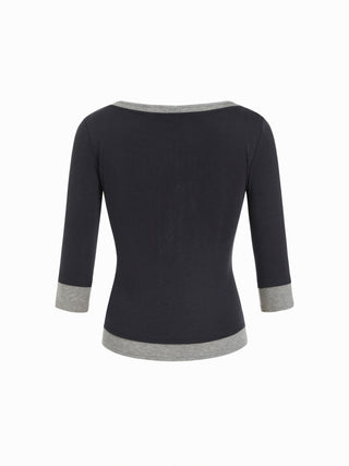 Cotton-blend Colorblock Scoop Neckline Mid-length Sleeve Layered Top