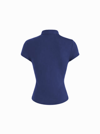 Mandarin Collar Short Sleeve Cut Out Top