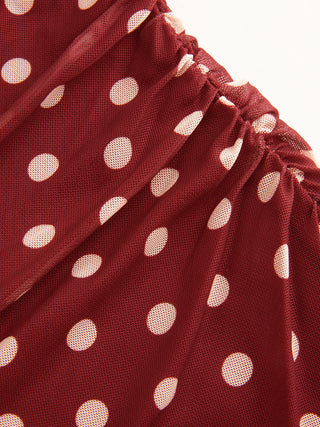 Mesh Polka Dot Short Sleeve Ruched A-line Mini Dress