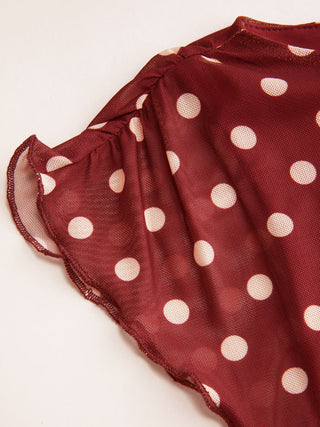 Mesh Polka Dot Short Sleeve Ruched A-line Mini Dress