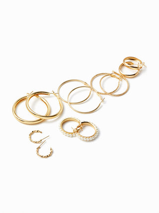 6 PAIRS FAUX PEARL & TWISTED HOOP EARRINGS SET