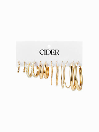 6 PAIRS FAUX PEARL & TWISTED HOOP EARRINGS SET