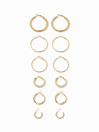 6 PAIRS FAUX PEARL & TWISTED HOOP EARRINGS SET