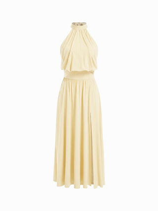 Halter Neckline Backless Split A-line Maxi Dress