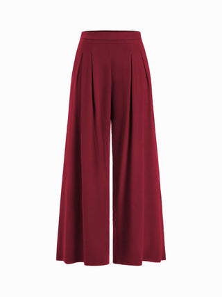 Asymmetrical Neck Ruched Top & Mid Rise Wide Leg Trousers Set