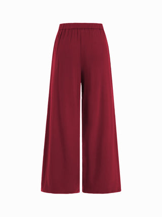 Asymmetrical Neck Ruched Top & Mid Rise Wide Leg Trousers Set