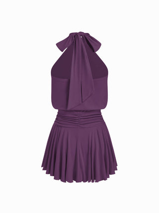 Stand Collar Sleeveless A-Line Mini Dress with Scarf