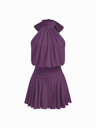 Stand Collar Sleeveless A-Line Mini Dress with Scarf
