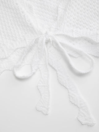 Knit Crochet Hollow Out Bell Sleeve Knotted Oversized Cardigan