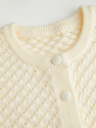 Knit Pointelle Bell Sleeve Peplum Ruffle Hem Cardigan