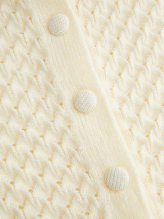 Knit Pointelle Bell Sleeve Peplum Ruffle Hem Cardigan