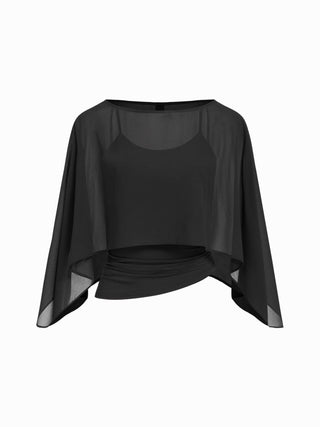 Ruched Cami Top & Chiffon Boat Neck Cape