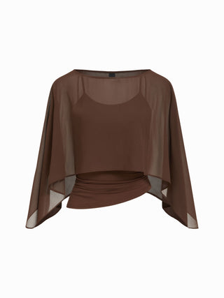 Ruched Cami Top & Chiffon Boat Neck Cape