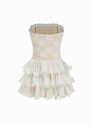 Lace Floral Bandeau Basque Waistline Rara Mini Dress