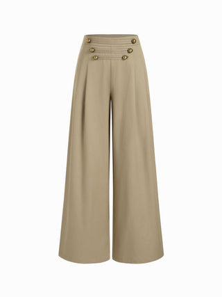 Cotton-blend Low Rise Metal Detail Pleated Wide Leg Trousers