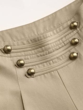 Cotton-blend Low Rise Metal Detail Pleated Wide Leg Trousers
