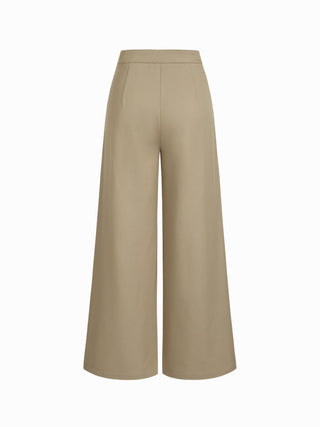 Cotton-blend Low Rise Metal Detail Pleated Wide Leg Trousers