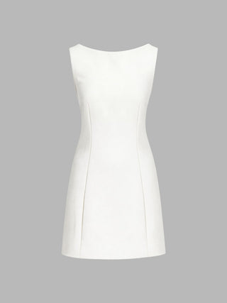 Boat Neck Solid Mini Dress