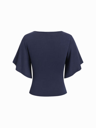 Floral Graphic V-Neck Bell Sleeve Ruched Top