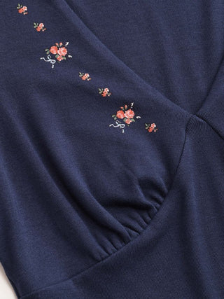 Floral Graphic V-Neck Bell Sleeve Ruched Top