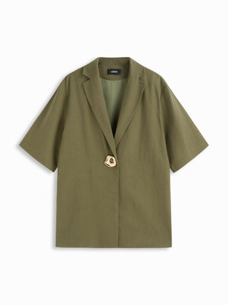 Linen-blend Collar Metal Button Oversized Blazer