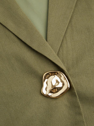 Linen-blend Collar Metal Button Oversized Blazer