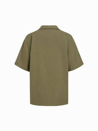 Linen-blend Collar Metal Button Oversized Blazer