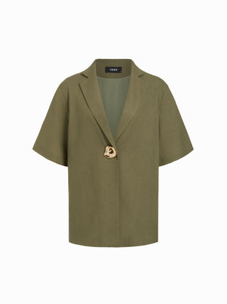Linen-blend Collar Metal Button Oversized Blazer