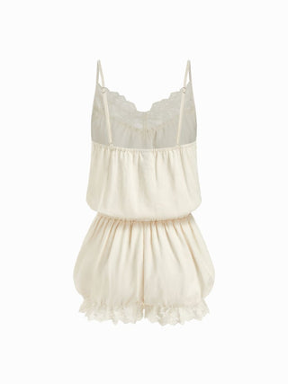 Lace Trim Bubble Hem Bloomer Romper