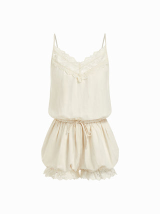 Lace Trim Bubble Hem Bloomer Romper