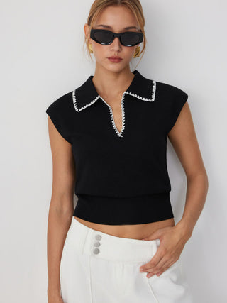 Knit Contrasting V-neck Vest