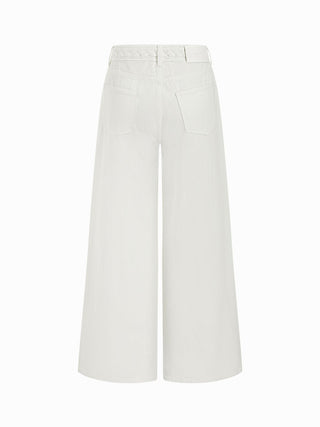 Denim High Rise Braided Detail Wide Leg Jeans With Belt