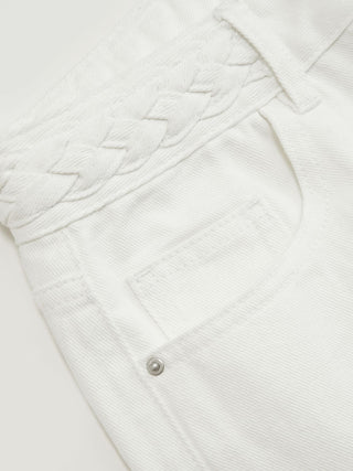 Denim High Rise Braided Detail Wide Leg Jeans With Belt