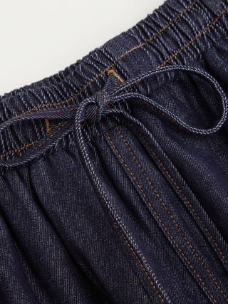 Denim Mid Rise Ruffled Belted Barrel-leg Cropped Jeans